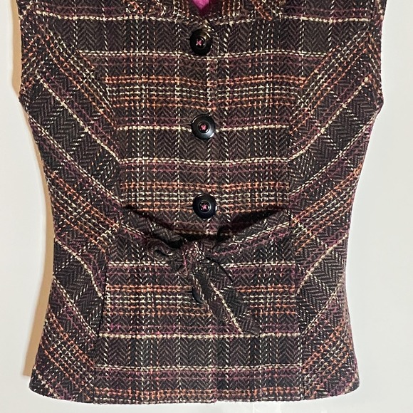 Cabi Vest Womens Medium Brown Plaid Tweed Button Front Belted Lined Waist Tie M - Picture 3 of 14
